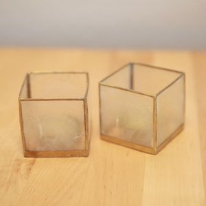 Set of TWO White square tapiz candleholders
